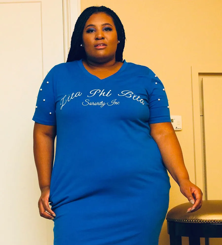 ΖΦΒ Blue Pearl Studded Tee Shirt Dress