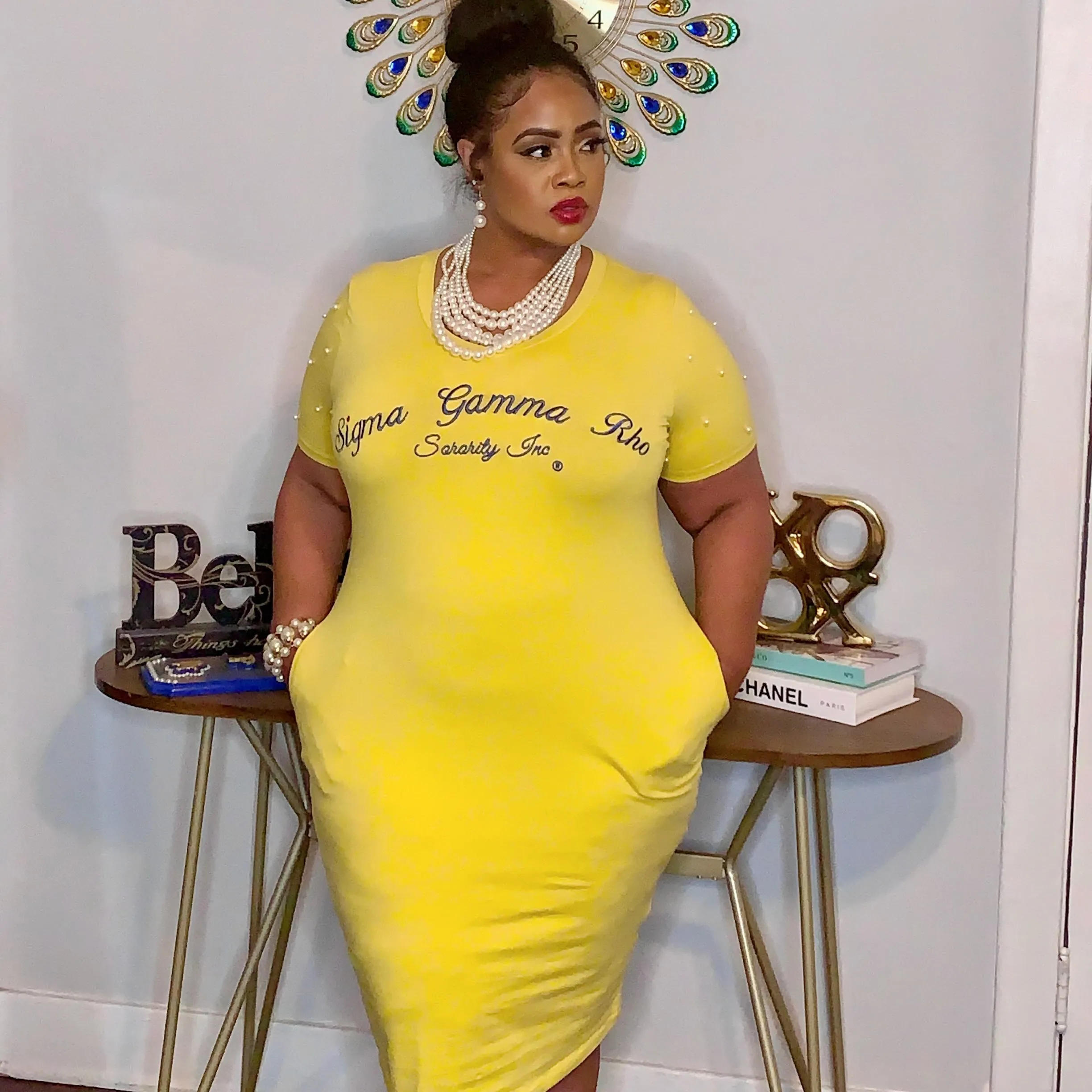 ΣΓΡ Pearl Studded Tee Shirt Dress