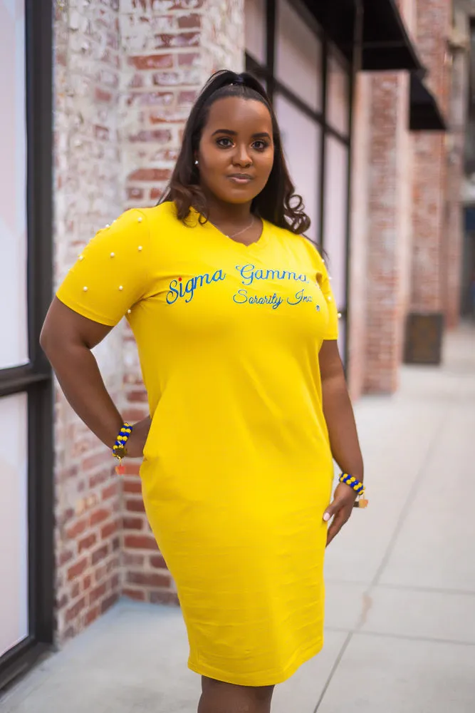 ΣΓΡ Pearl Studded Tee Shirt Dress