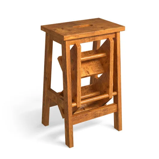 3-in-1 Rubber Wood Step Stool with Convenient Handle-Brown