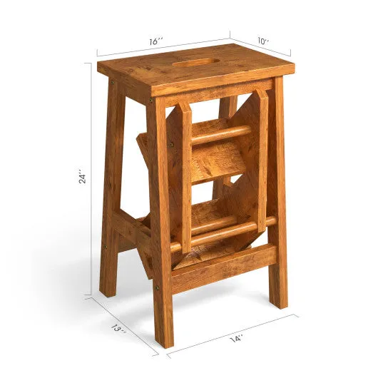 3-in-1 Rubber Wood Step Stool with Convenient Handle-Brown
