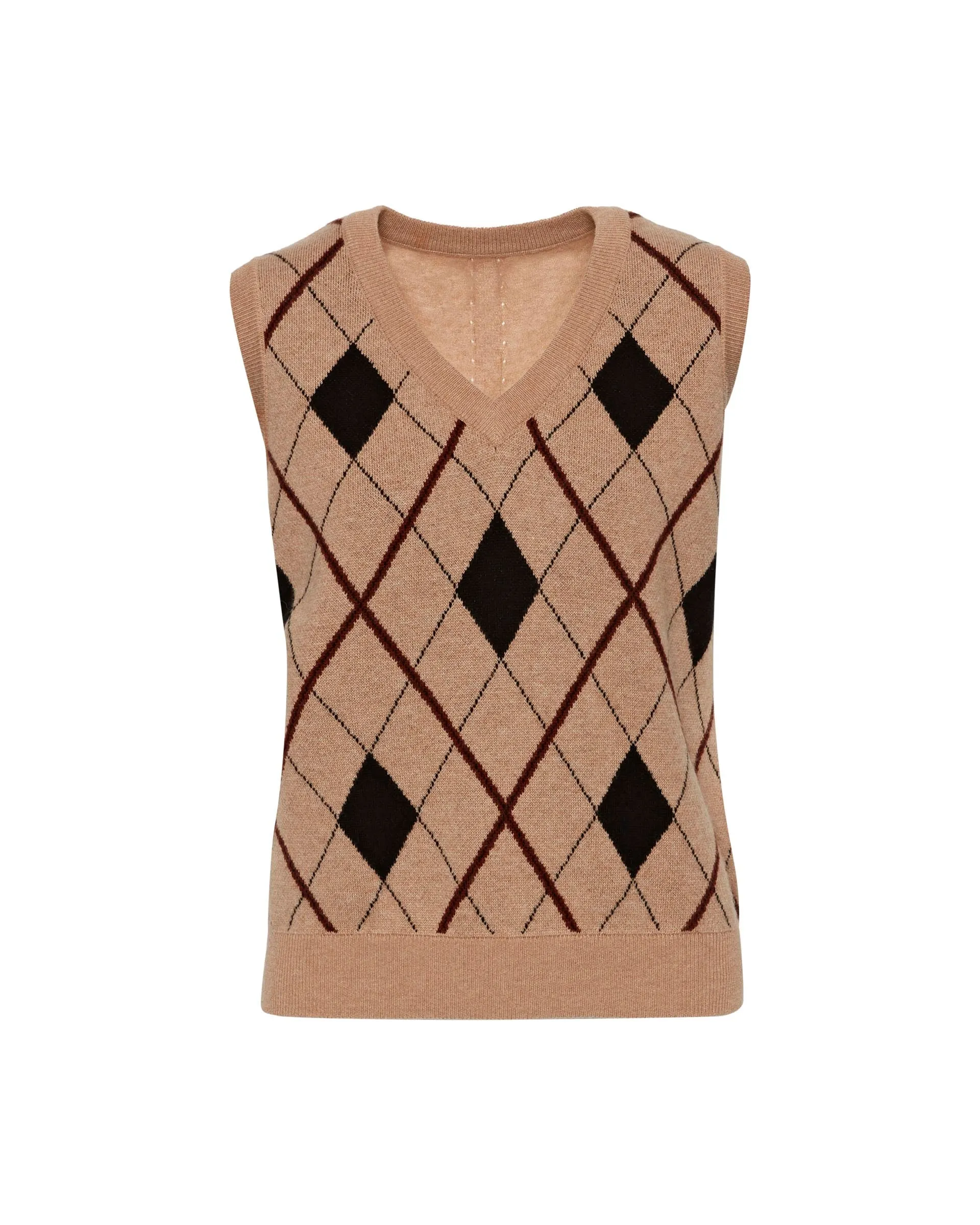 Argyle Vest in Wool-Cashmere | Camel Multi