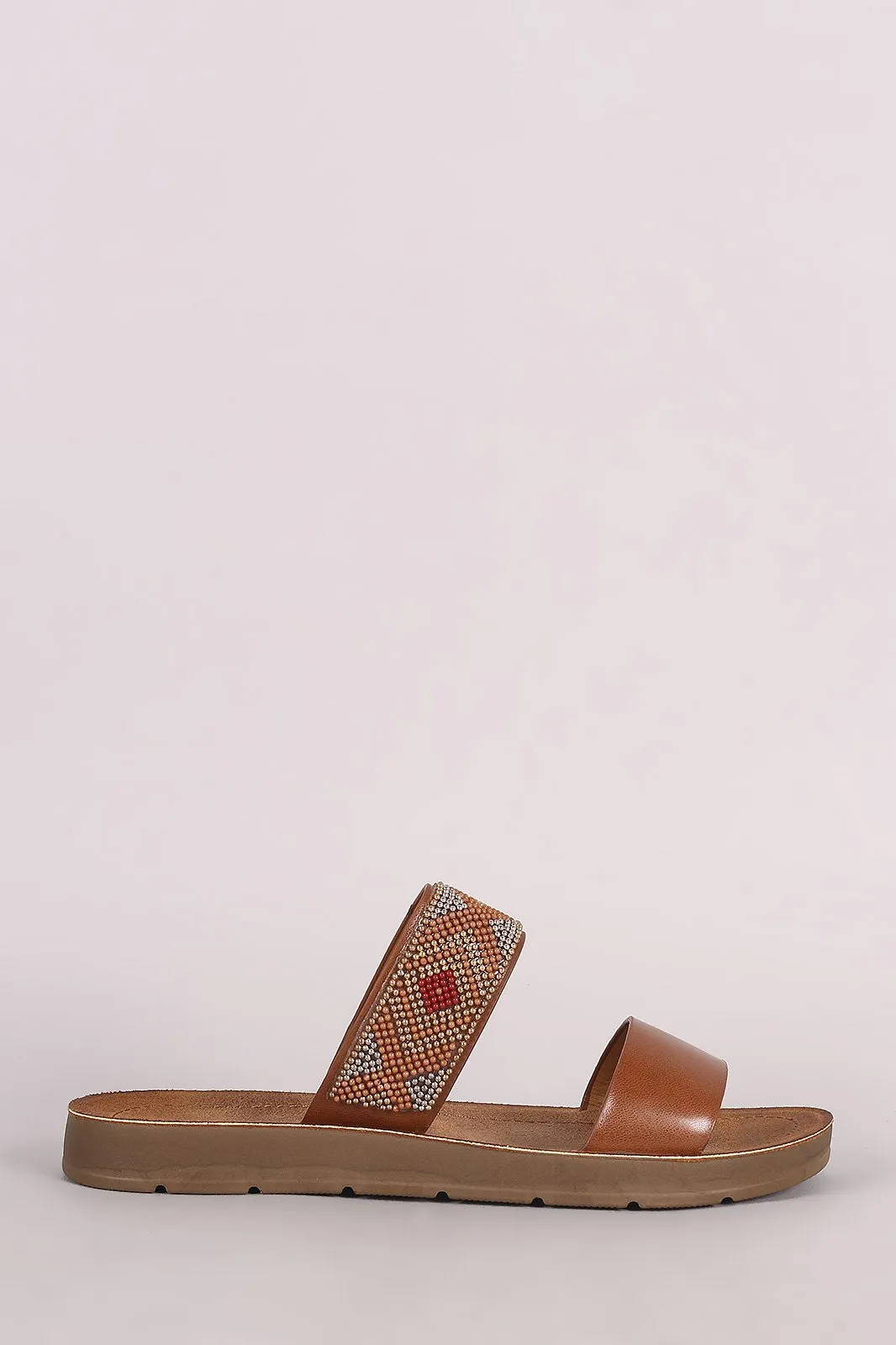 Bamboo Double Band Beadwork Slide Sandal