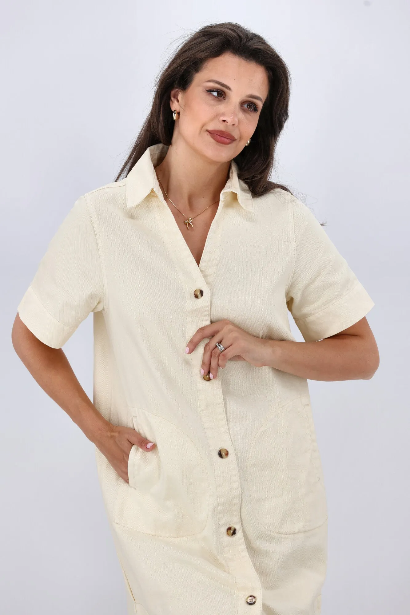 Betty Basics Dawson Denim Dress Off White