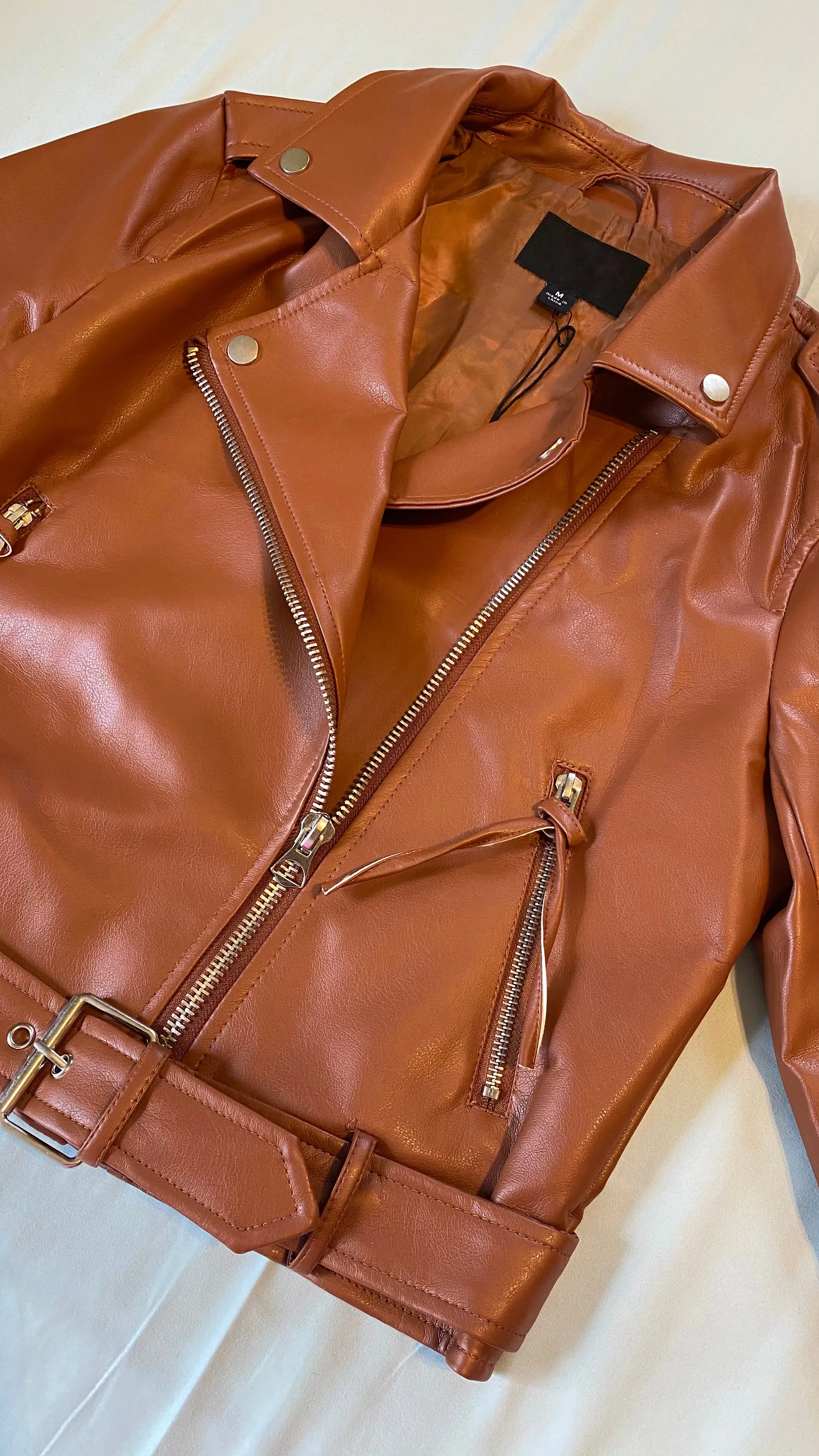 Camel Sassy Moto Leather Jacket