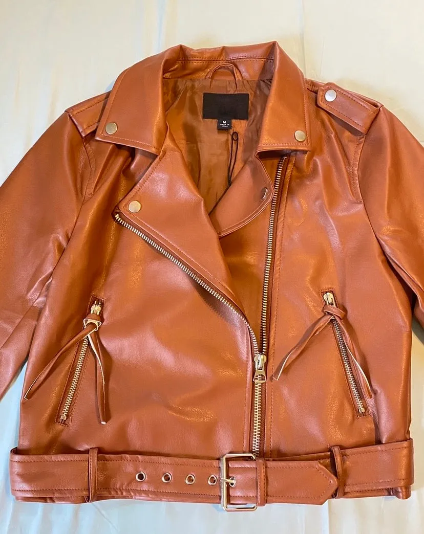 Camel Sassy Moto Leather Jacket