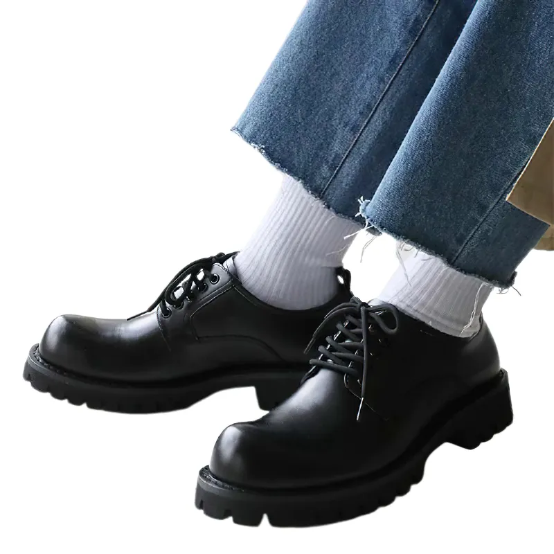 Casual Men's Real Leather Shoes Big Flatform / Fashion Round Boot / Stylish Male Footwear