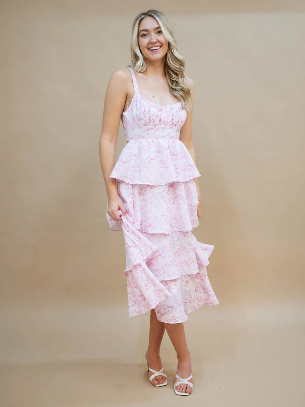 Charleston Tiered Midi Dress - Pink