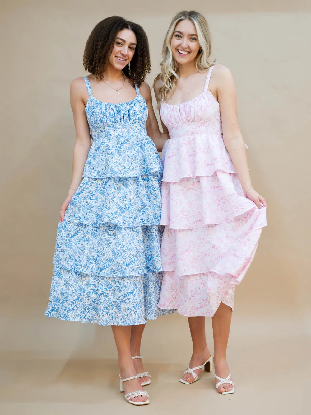 Charleston Tiered Midi Dress - Pink