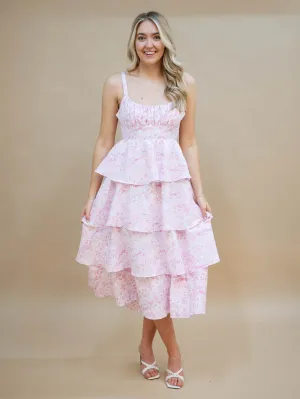 Charleston Tiered Midi Dress - Pink