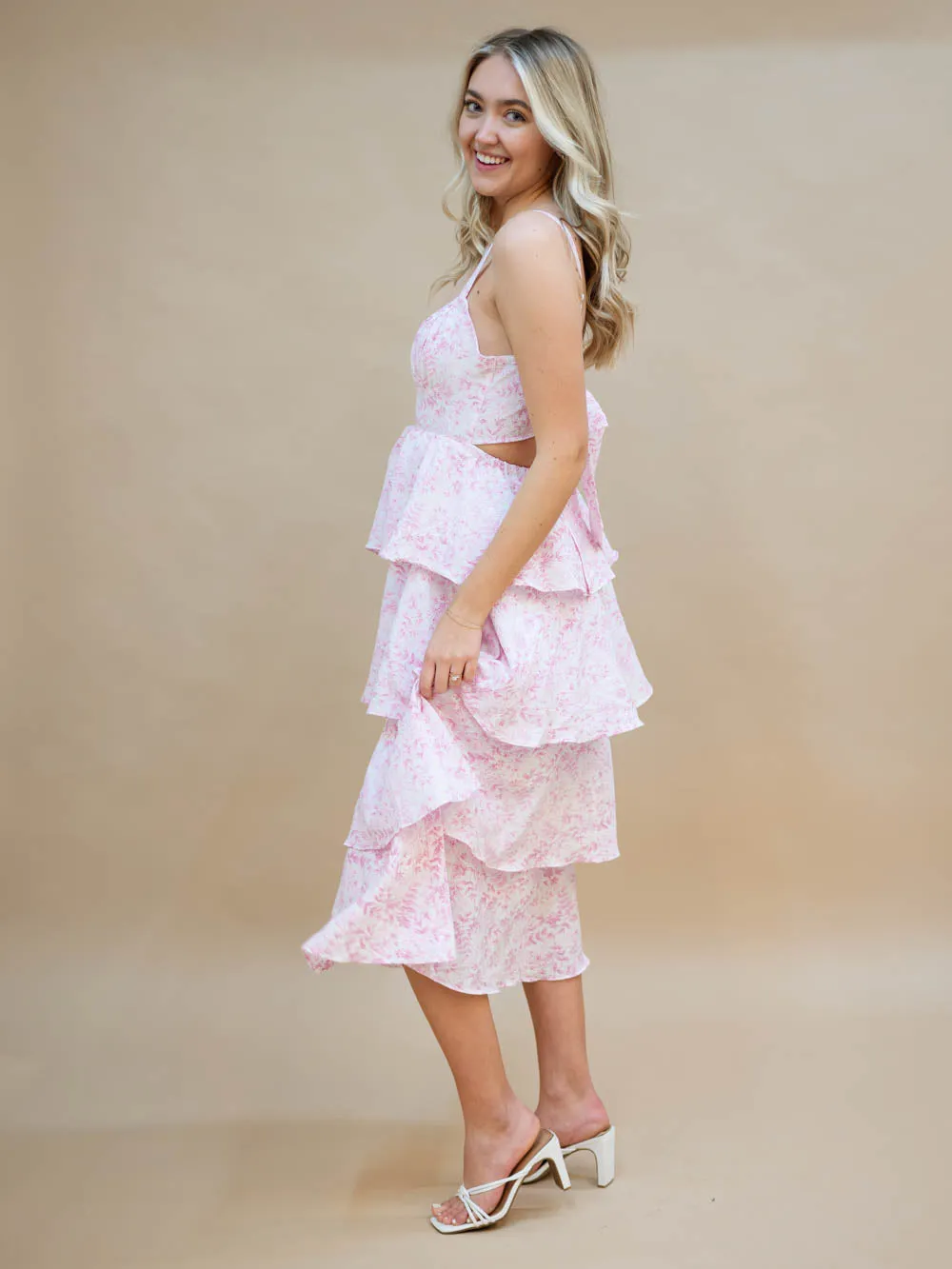 Charleston Tiered Midi Dress - Pink