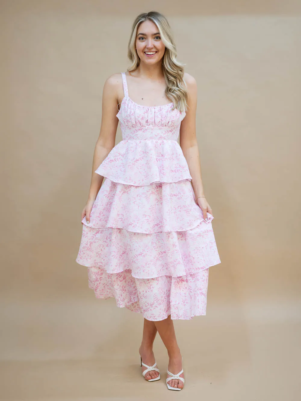 Charleston Tiered Midi Dress - Pink
