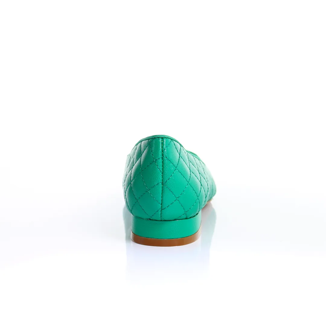 Classic Leather Square Toe Ballerina - (Green)