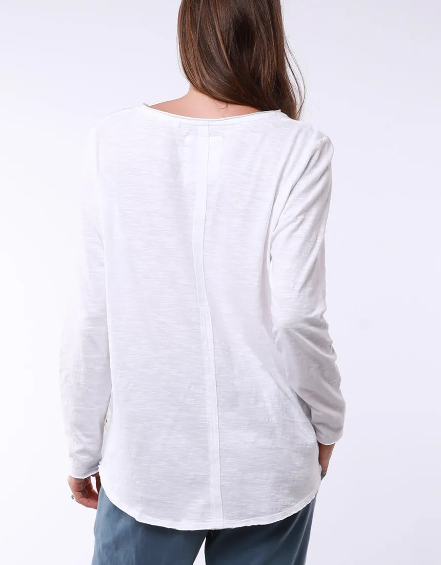 Coles Bay Henley Long Sleeve Tee - White (plus size)