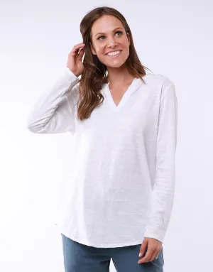 Coles Bay Henley Long Sleeve Tee - White (plus size)
