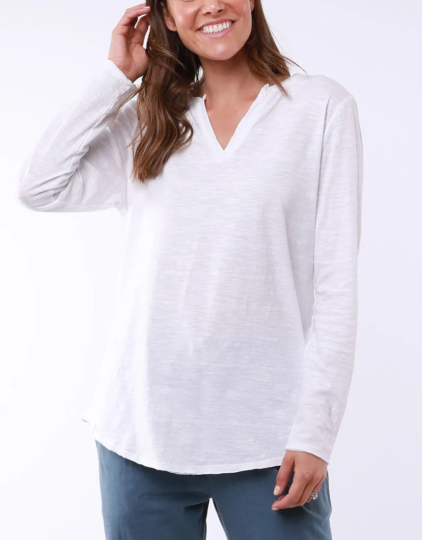 Coles Bay Henley Long Sleeve Tee - White (plus size)