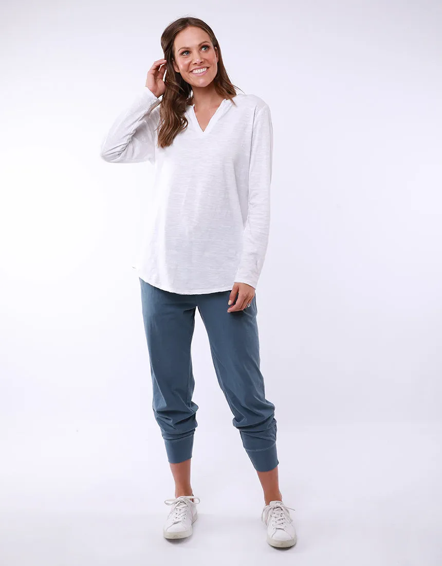 Coles Bay Henley Long Sleeve Tee - White (plus size)