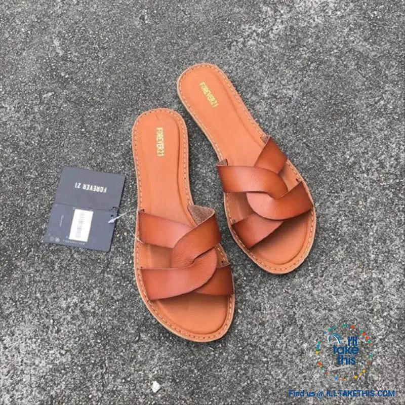 Cross Weave Women's Fashion Sandals, 8 Colors Option, ideal Flat healed Flip flops