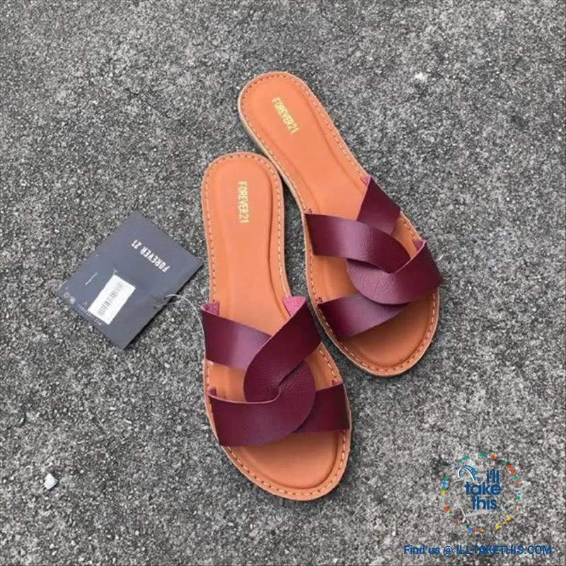 Cross Weave Women's Fashion Sandals, 8 Colors Option, ideal Flat healed Flip flops