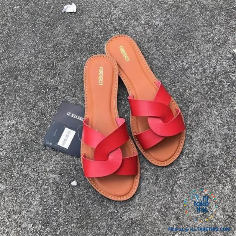 Cross Weave Women's Fashion Sandals, 8 Colors Option, ideal Flat healed Flip flops