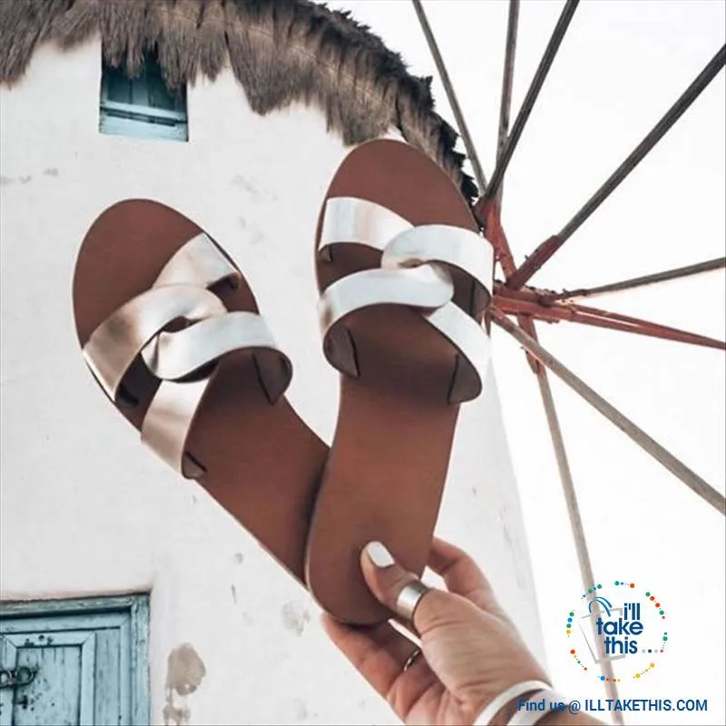 Cross Weave Women's Fashion Sandals, 8 Colors Option, ideal Flat healed Flip flops