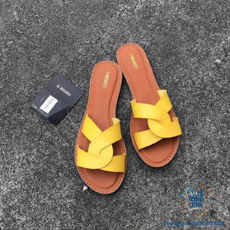Cross Weave Women's Fashion Sandals, 8 Colors Option, ideal Flat healed Flip flops