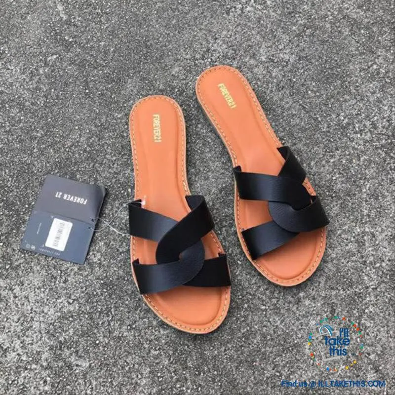 Cross Weave Women's Fashion Sandals, 8 Colors Option, ideal Flat healed Flip flops