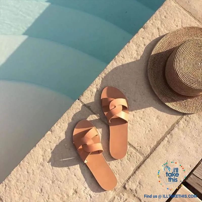 Cross Weave Women's Fashion Sandals, 8 Colors Option, ideal Flat healed Flip flops