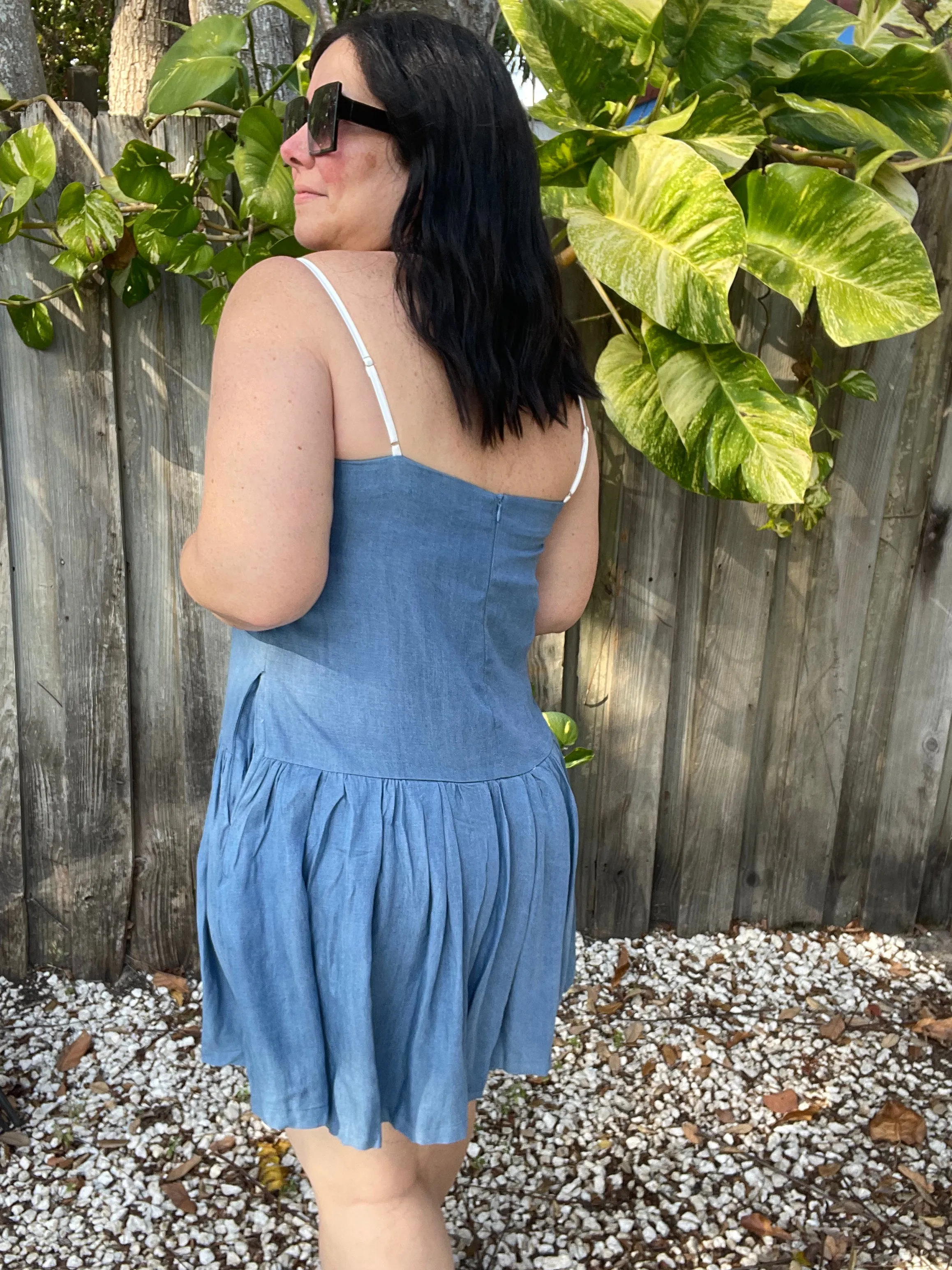 Denim Contrasting White Stitch Detail Dress