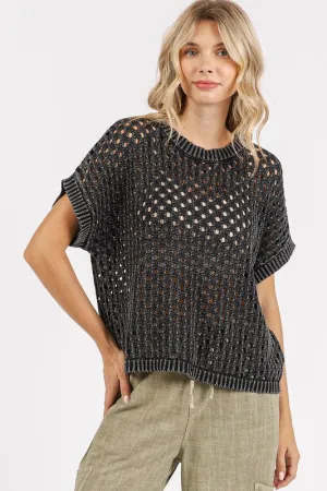 Easy Breezy Ash Black Short Sleeve Knit Top