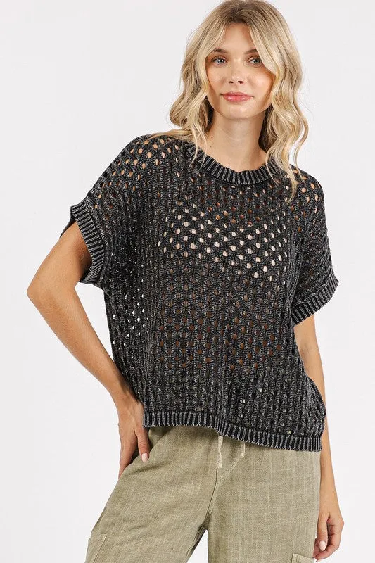 Easy Breezy Ash Black Short Sleeve Knit Top
