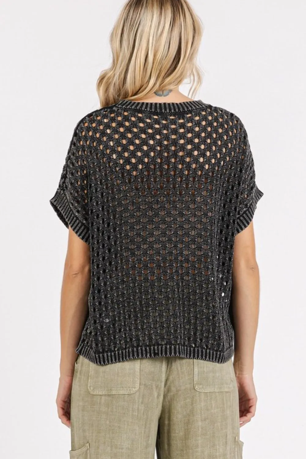 Easy Breezy Ash Black Short Sleeve Knit Top