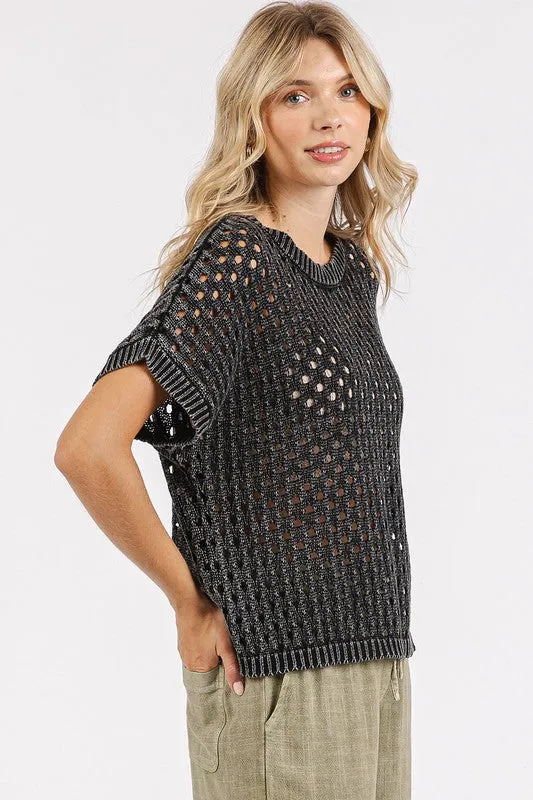 Easy Breezy Ash Black Short Sleeve Knit Top