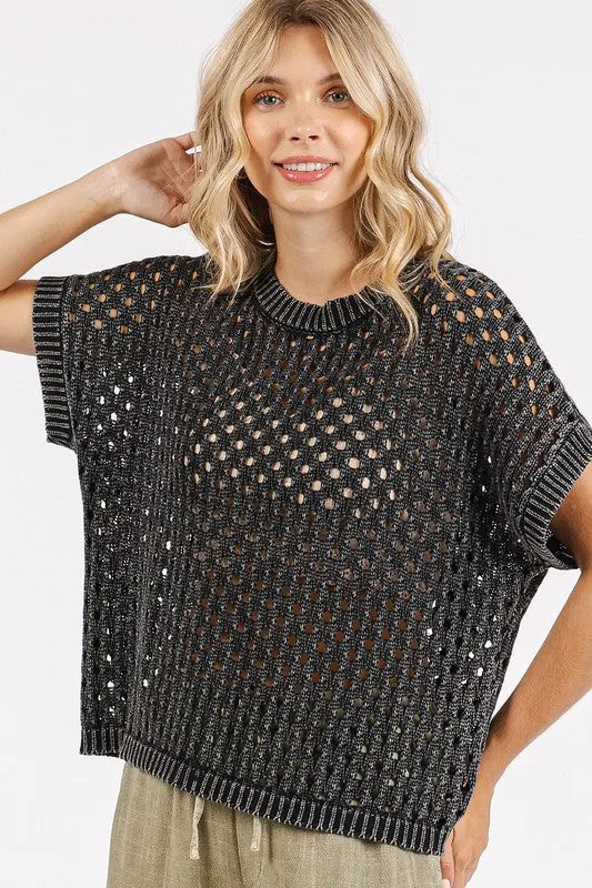 Easy Breezy Ash Black Short Sleeve Knit Top