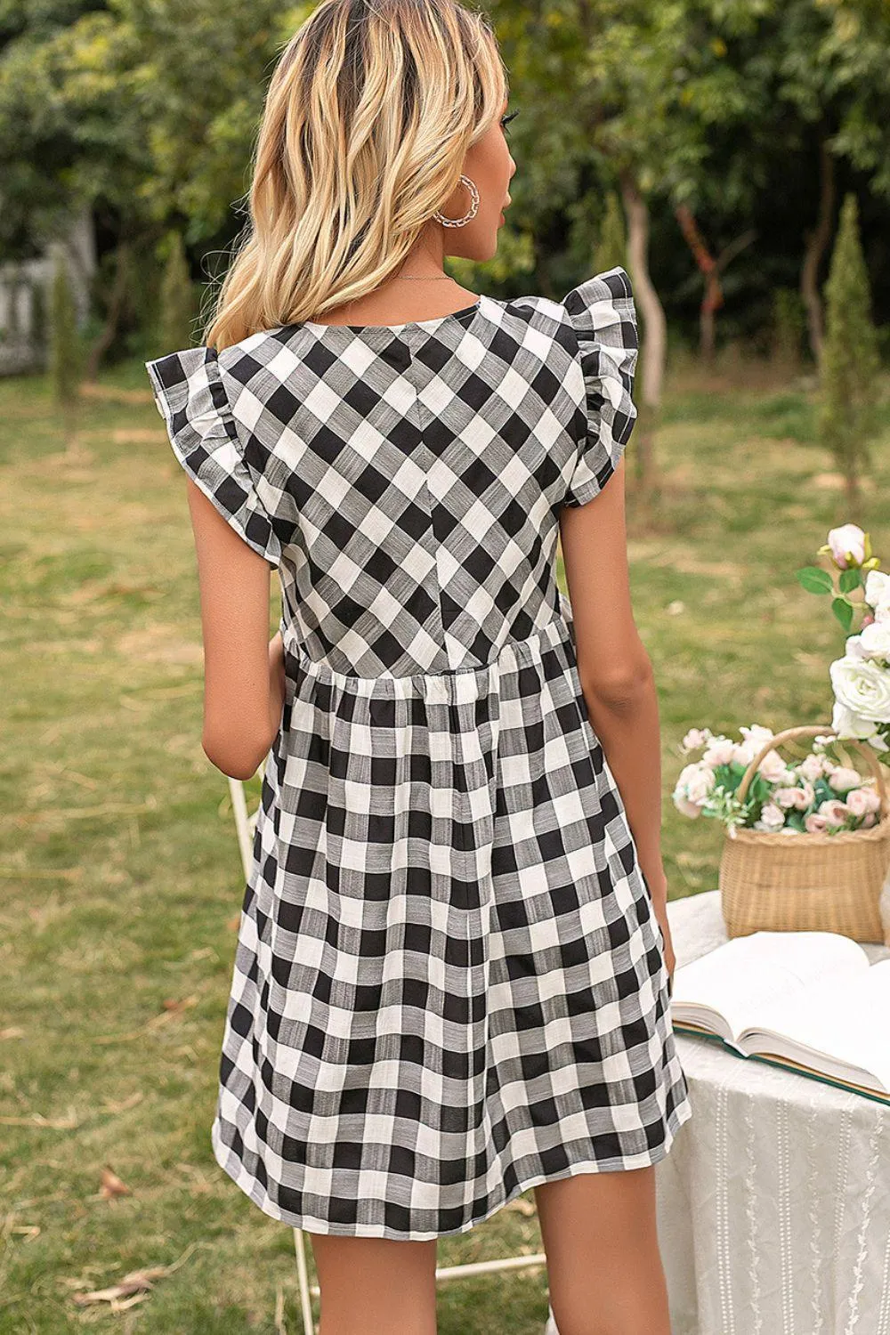 Easy Breezy Butterfly Sleeve Gingham Mini Dress