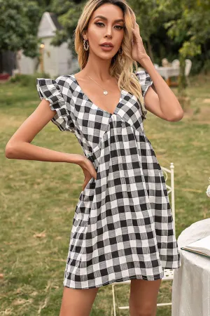 Easy Breezy Butterfly Sleeve Gingham Mini Dress