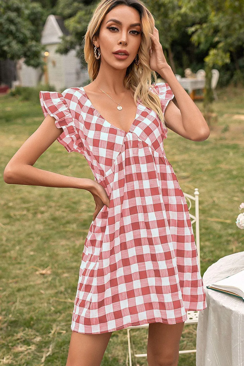 Easy Breezy Butterfly Sleeve Gingham Mini Dress