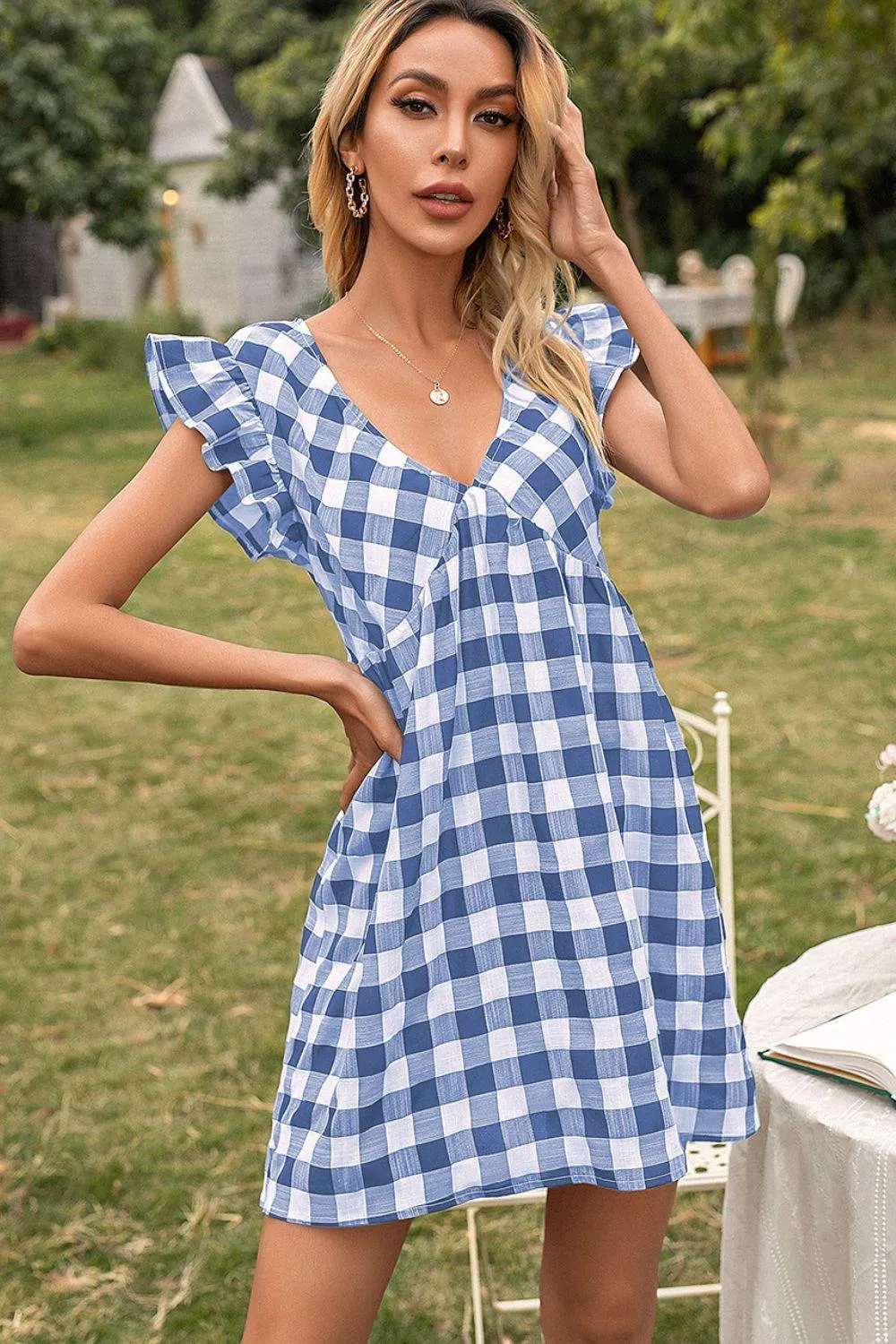 Easy Breezy Butterfly Sleeve Gingham Mini Dress