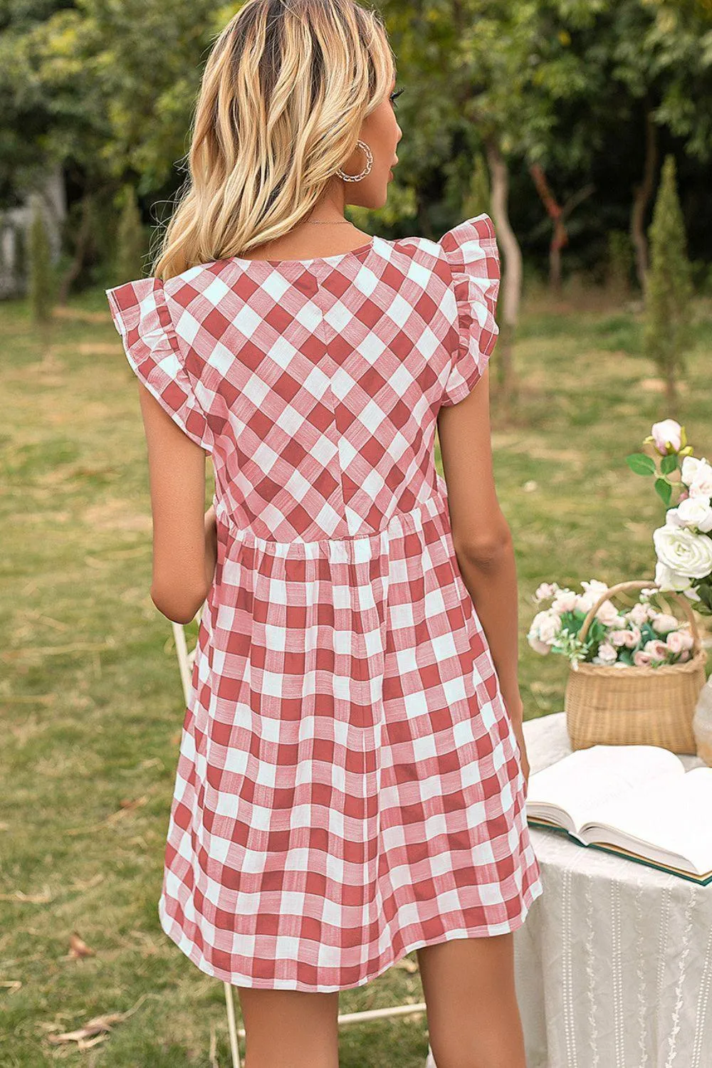 Easy Breezy Butterfly Sleeve Gingham Mini Dress