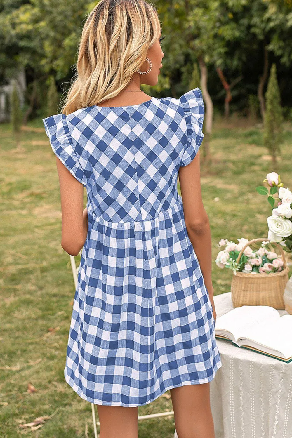Easy Breezy Butterfly Sleeve Gingham Mini Dress