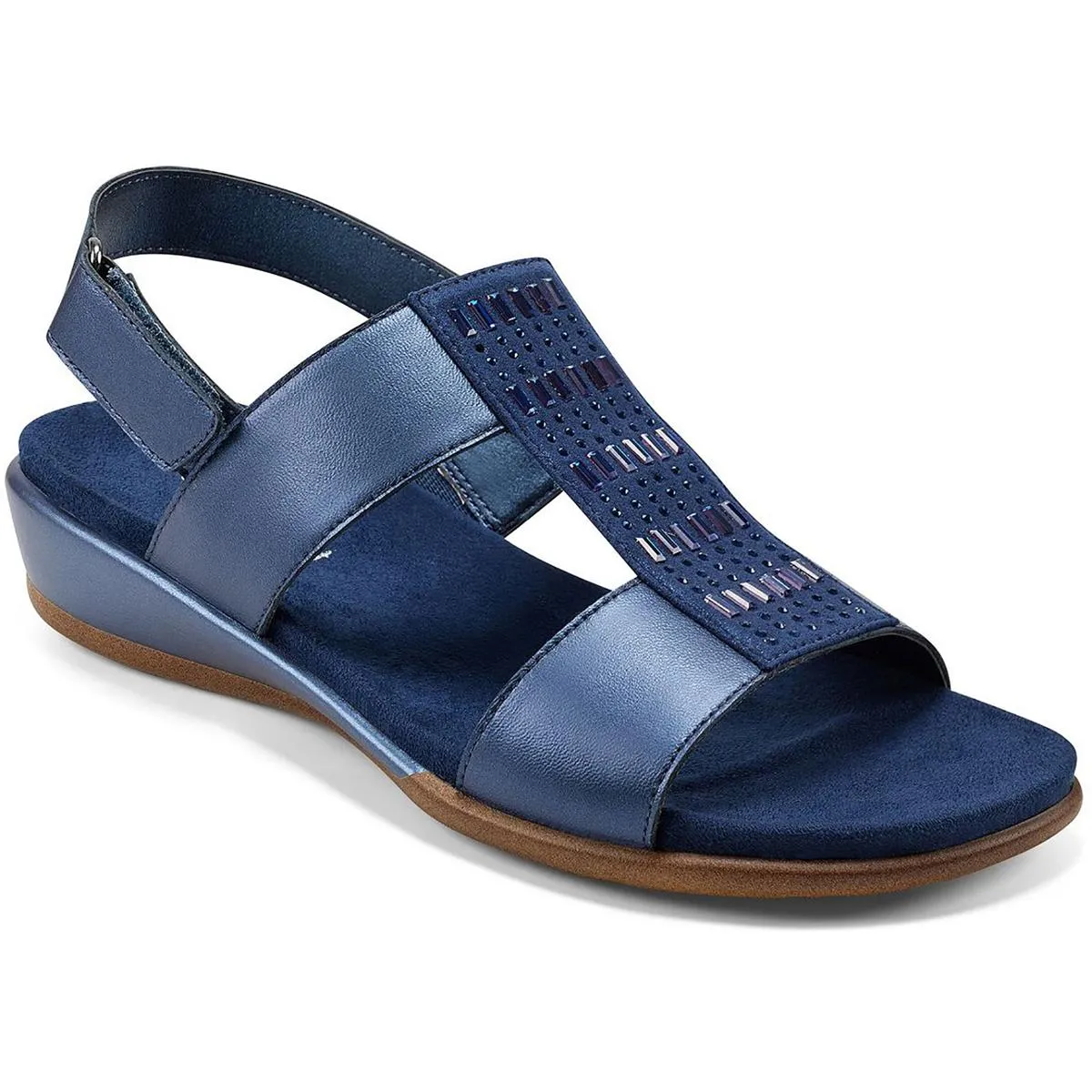 Easy Spirit Womens Hazel Leather Embellished Flat Sandals
