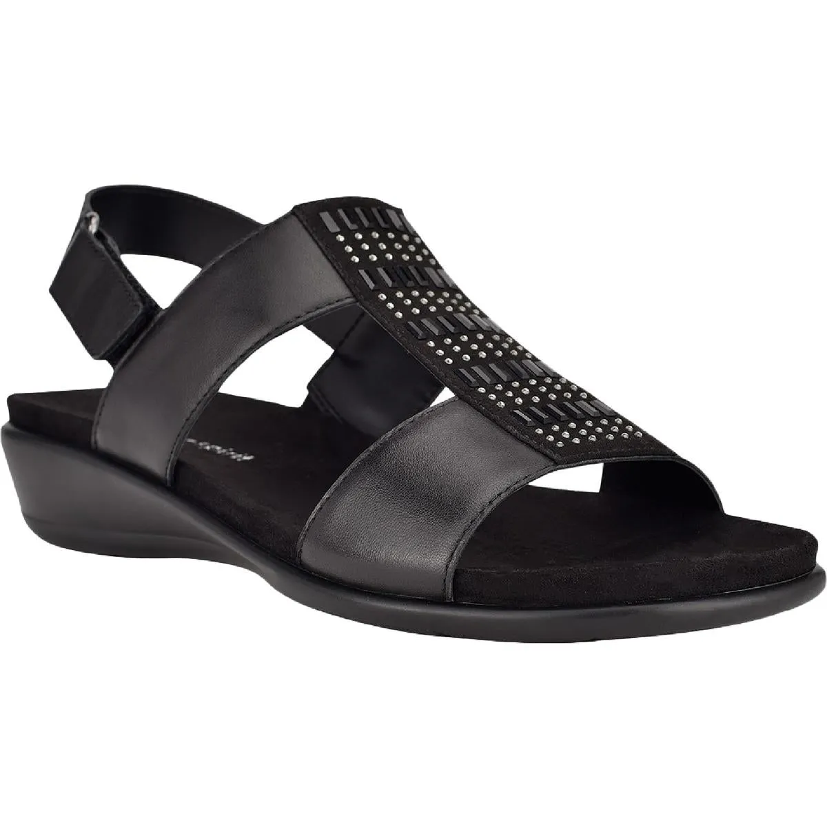 Easy Spirit Womens Hazel Leather Embellished Flat Sandals