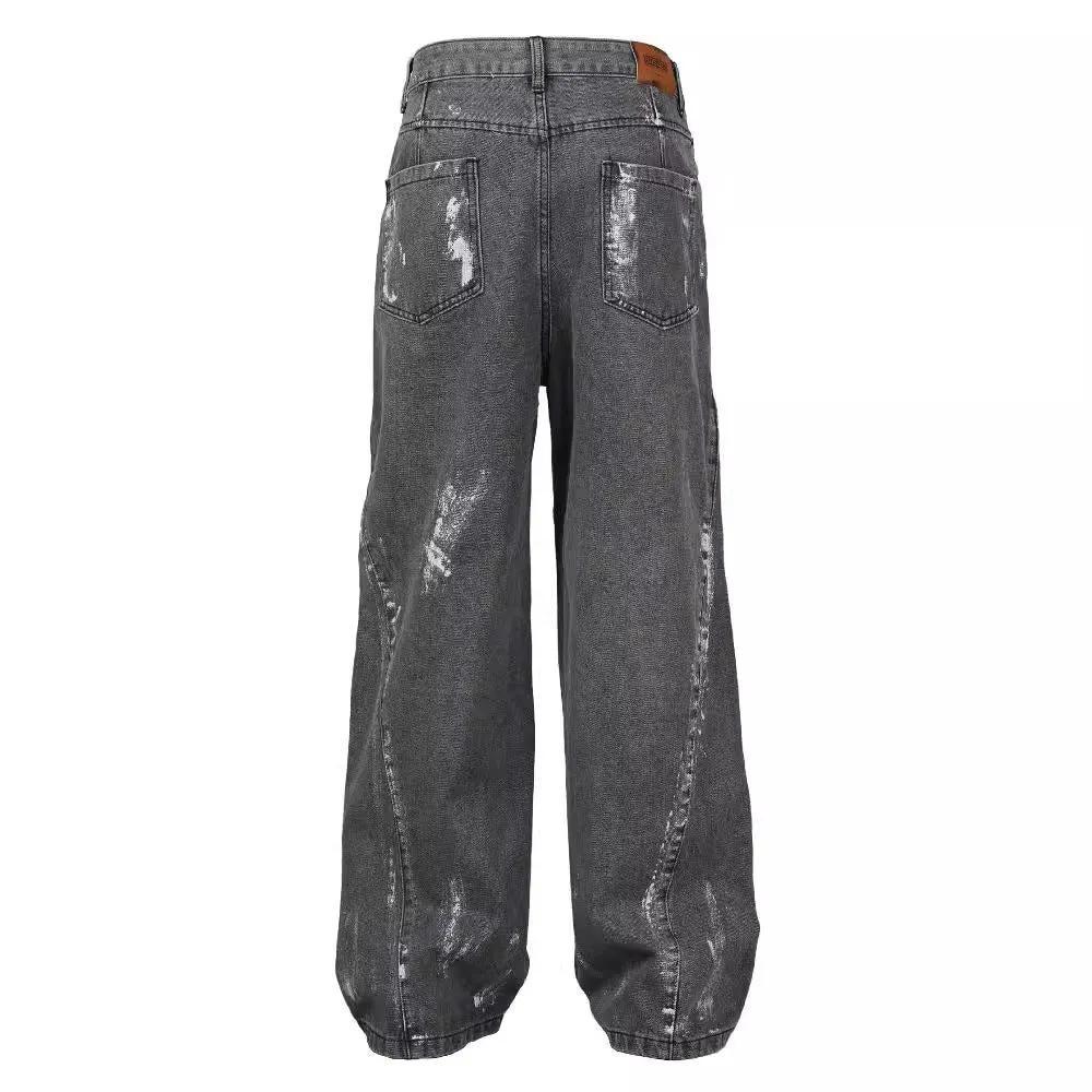 edgy denim wide leg trousers