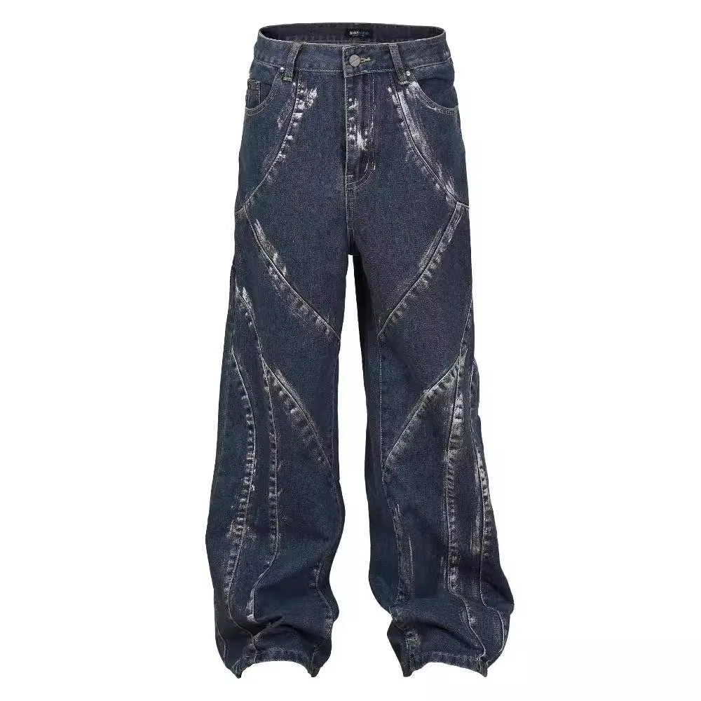 edgy denim wide leg trousers