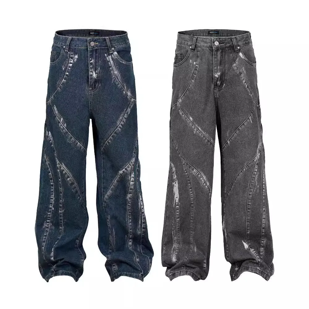 edgy denim wide leg trousers