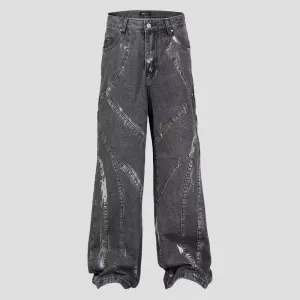 edgy denim wide leg trousers
