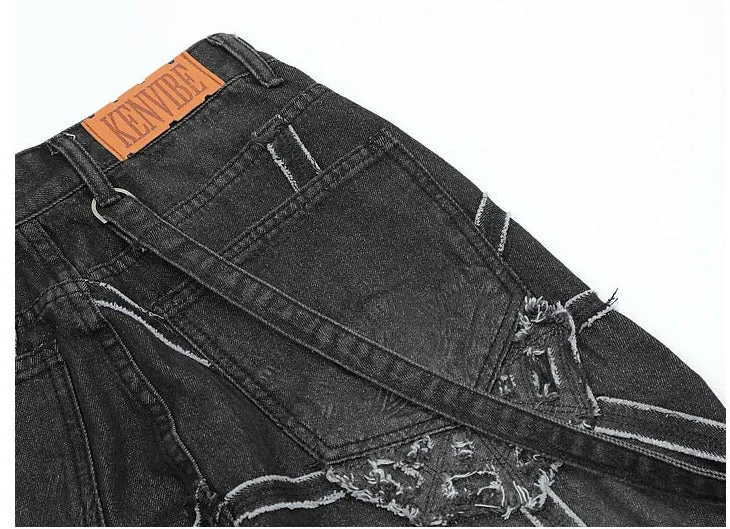 edgy spider graphic cargo pants
