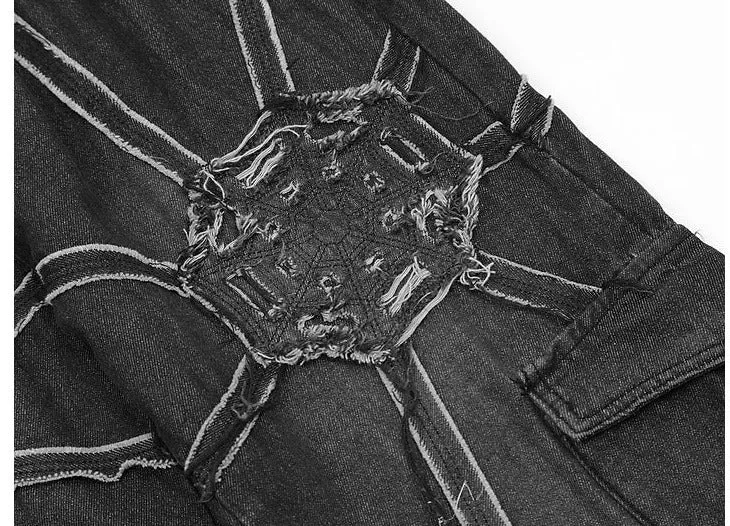 edgy spider graphic cargo pants