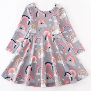 Girls Long Sleeve Boutique  Rainbow Swing Party Dress