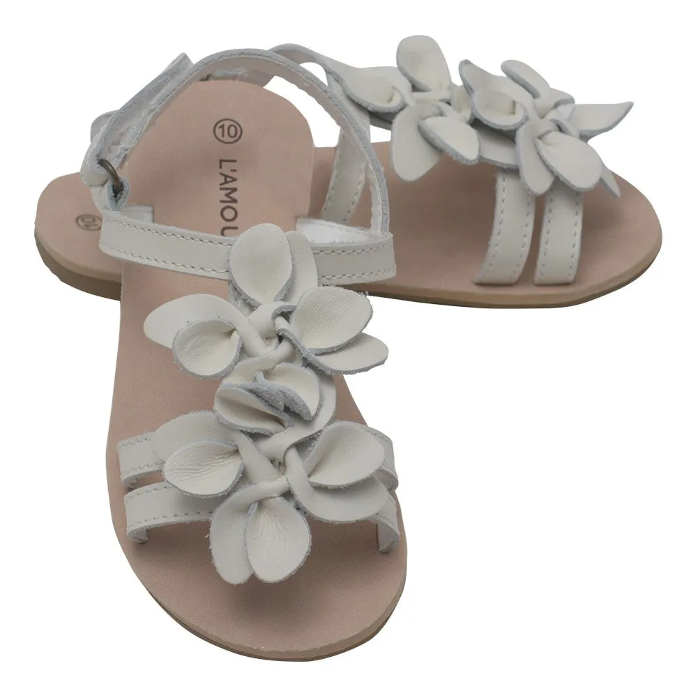 Girls White Flower Blossom Accent Strap Sandals 7-10 Toddler